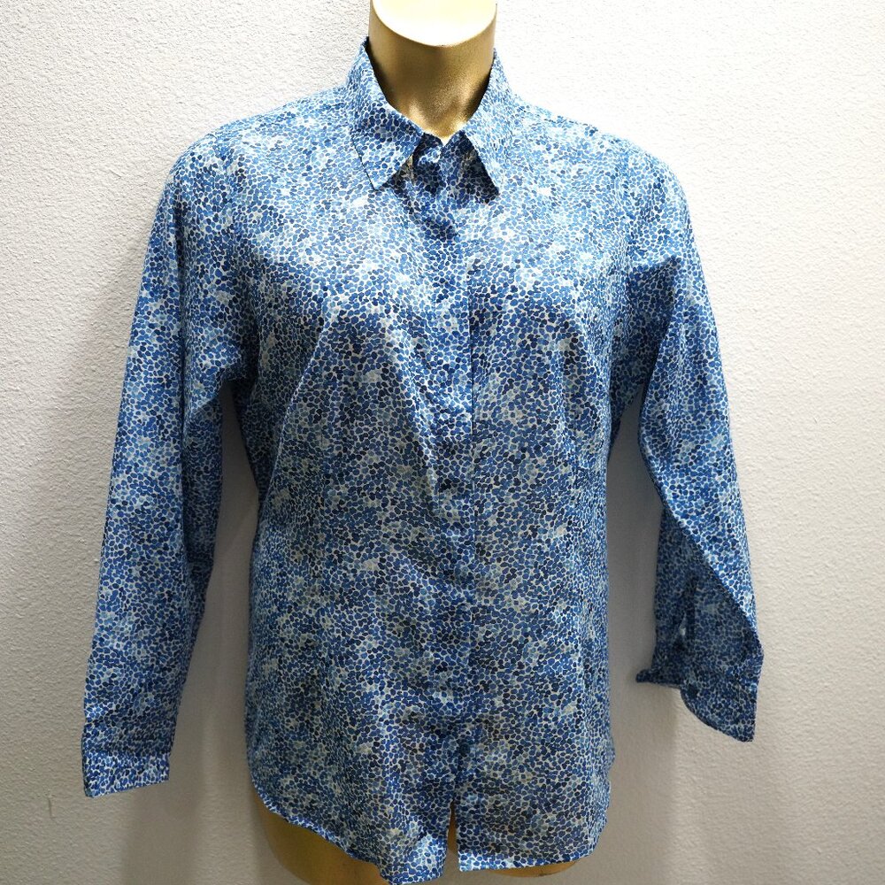 Coldwater Creek shades of blue dots blouse size XL